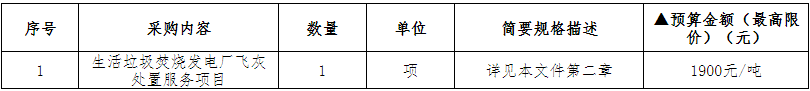 1900元吨！景宁畲族自治县环卫清洁服务有限公司生活垃圾焚烧发电厂飞灰处置服务项目公开招标(图1)