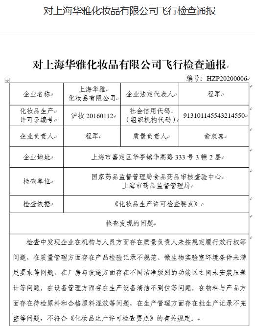 上海华雅化妆品公司生产设备清洁不到位曾多次发布违法广告(图1)